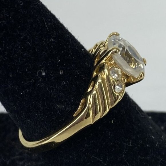 FAUX DIAMOND RING -- Five Faux Stones with Gold Toned Band, Etched with Swirls - Picture 4 of 6